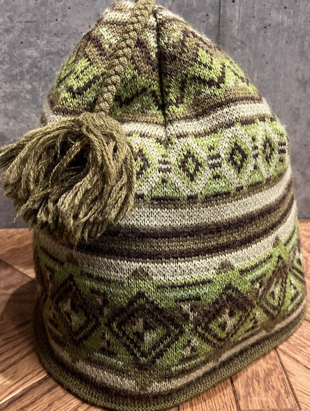 Patagonia Olive, Brown & Cream Knit Pom Beanie